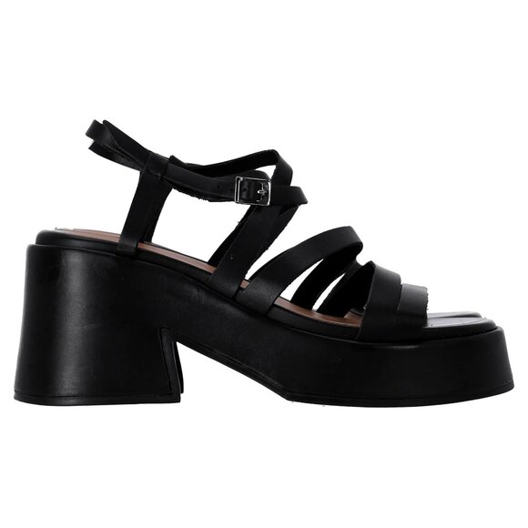 Ganni Strappy Platform Sandals In Black Calf Leather - Picture 2 of 5